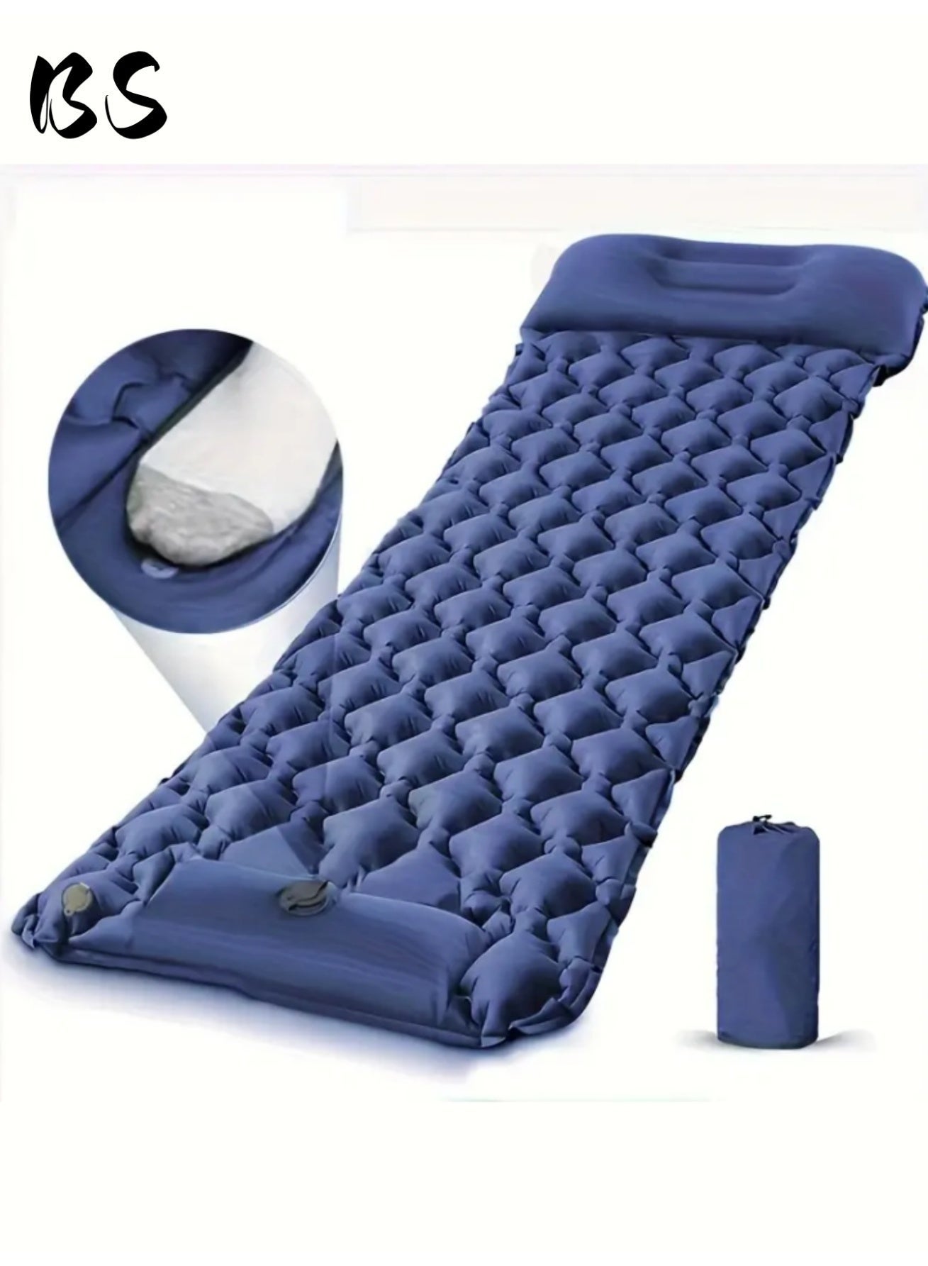 Single Camping Sleeping Mat | Ultralight camping mat | With pillow | Built-in foot pump | Inflatable sleeping mat |camping bed、camping mattress、camping mat、sleeping pad| Lightweight and portable | Suitable for camping | Backpacking | Hiking | Tent camping.