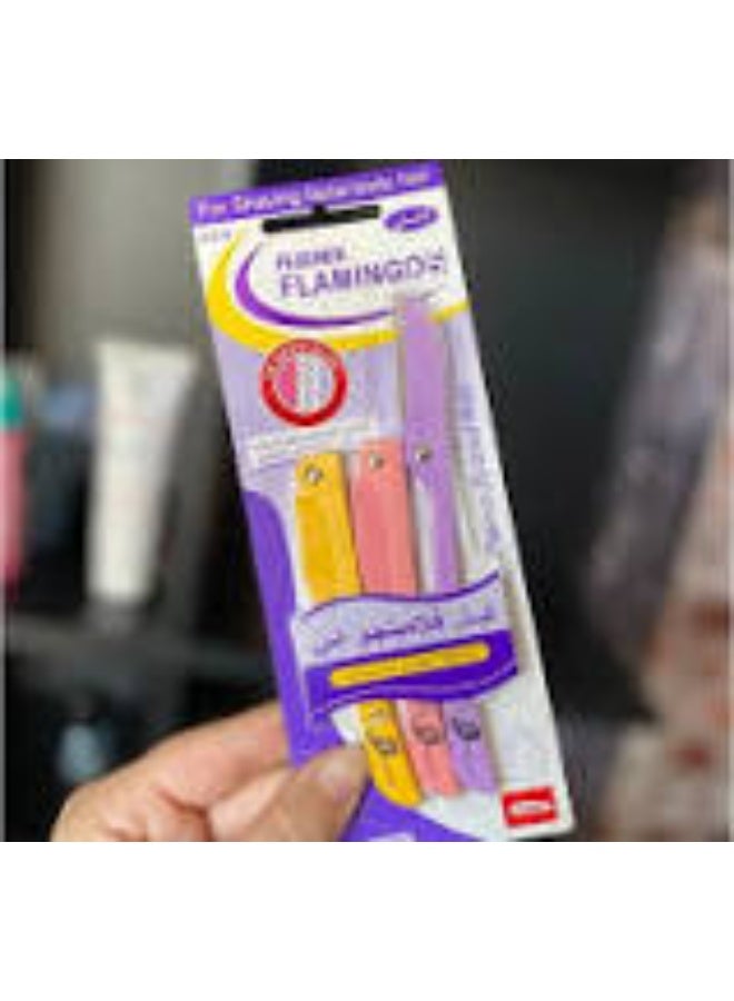 Flamingo 3-Piece Flamingos Facial Touch-up Stainless Steel Safe Razor Purple/Yellow/Pink 26g