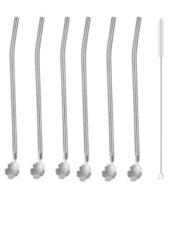 FALMER Stainless Steel Drinking Spoon Straws Set (6 Pieces) with Cleaning Brush - Perfect for Cocktails  - Image 1