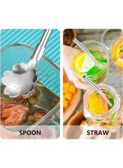 FALMER Stainless Steel Drinking Spoon Straws Set (6 Pieces) with Cleaning Brush - Perfect for Cocktails  - Image 2