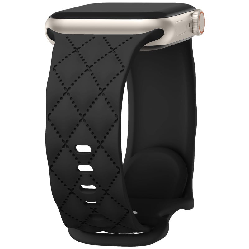 Witzon Silicone Band Compatible with Apple Watch Bands for Women 40mm 38mm 41mm 42mm 44mm 45mm 46mm 49mm, Designer Checkered Engraved Bow Sport Strap for iWatch Series 11 10 9 8 7 6 5 4 SE 3 2, Black - Image 1