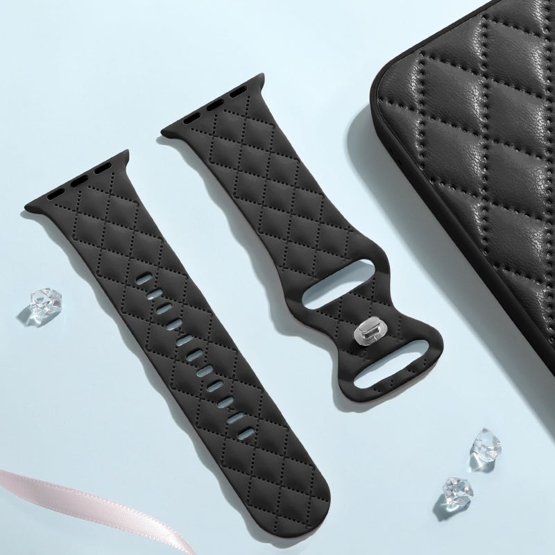 Witzon Silicone Band Compatible with Apple Watch Bands for Women 40mm 38mm 41mm 42mm 44mm 45mm 46mm 49mm, Designer Checkered Engraved Bow Sport Strap for iWatch Series 11 10 9 8 7 6 5 4 SE 3 2, Black - Image 5