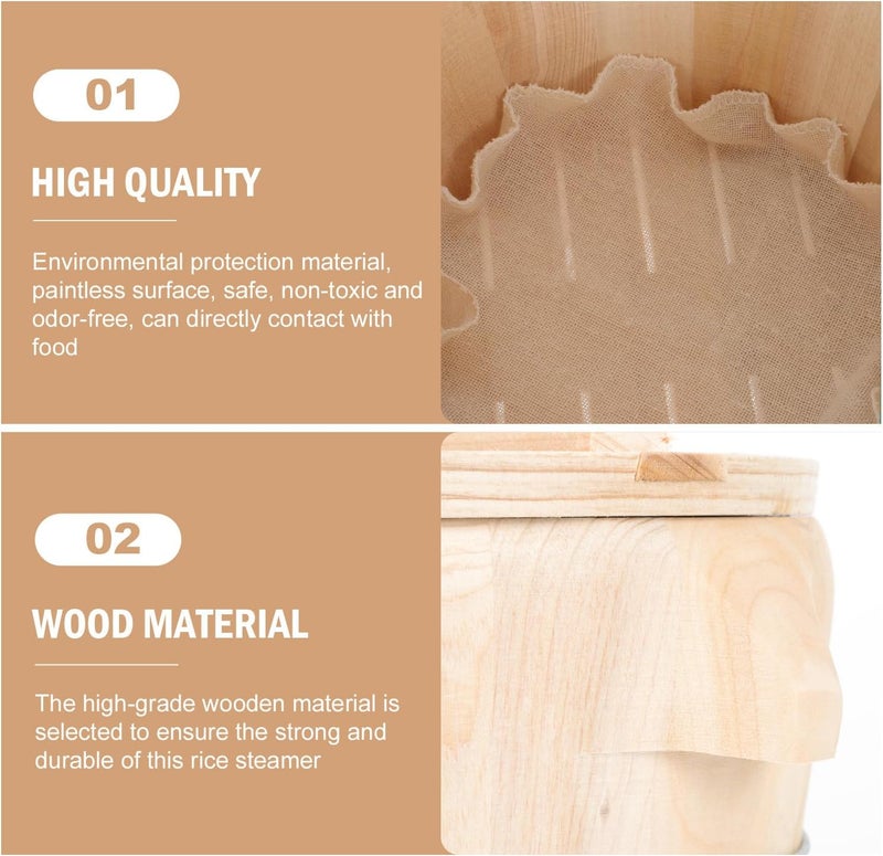 Wooden Steamed Rice Bucket with Lid 21cm Cedar Wood Rice Storage Container for Household Kitchen Steaming Single-ring Cooking Steamer and Food Preparation Random Color - Image 4