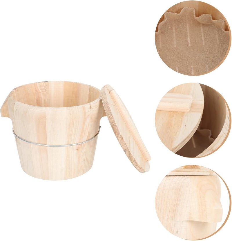Wooden Steamed Rice Bucket with Lid 21cm Cedar Wood Rice Storage Container for Household Kitchen Steaming Single-ring Cooking Steamer and Food Preparation Random Color - Image 5