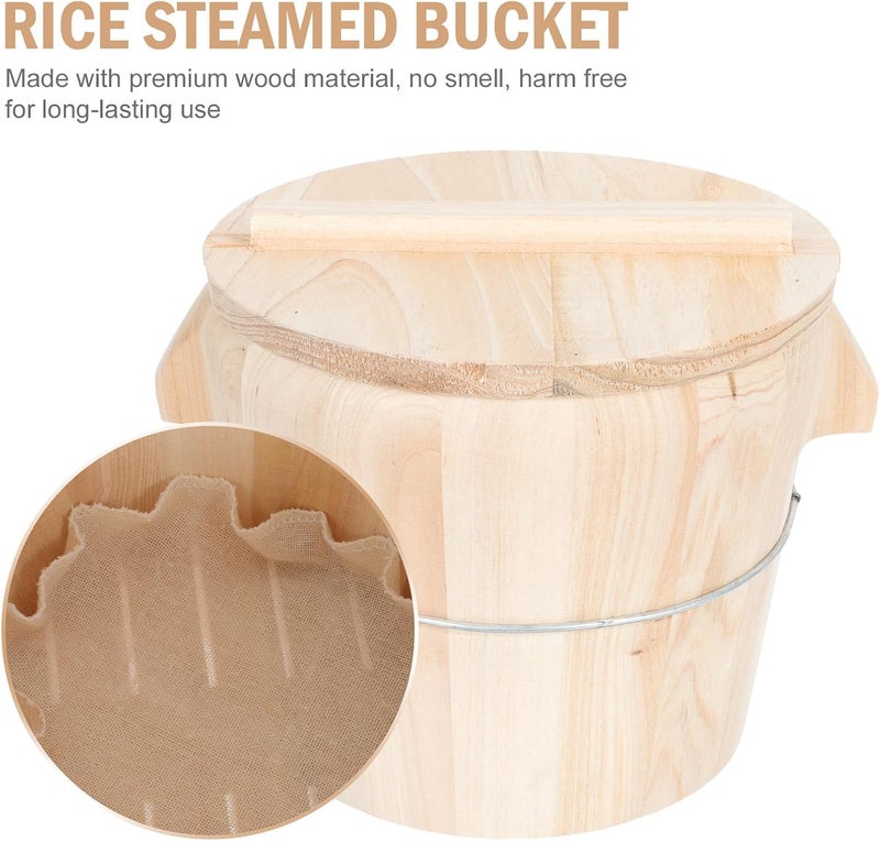 Wooden Steamed Rice Bucket with Lid 21cm Cedar Wood Rice Storage Container for Household Kitchen Steaming Single-ring Cooking Steamer and Food Preparation Random Color - Image 2