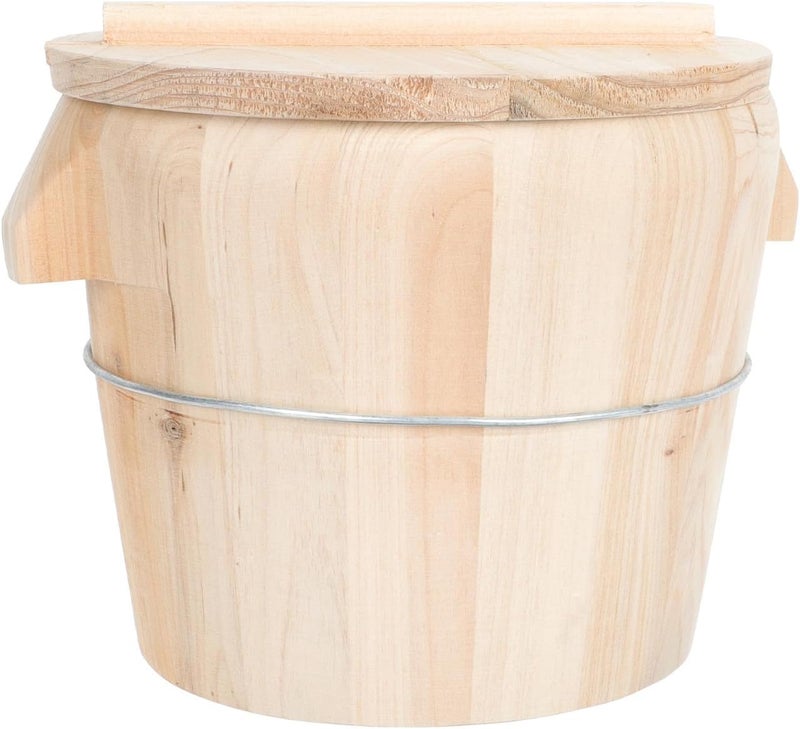 Wooden Steamed Rice Bucket with Lid 21cm Cedar Wood Rice Storage Container for Household Kitchen Steaming Single-ring Cooking Steamer and Food Preparation Random Color - Image 1