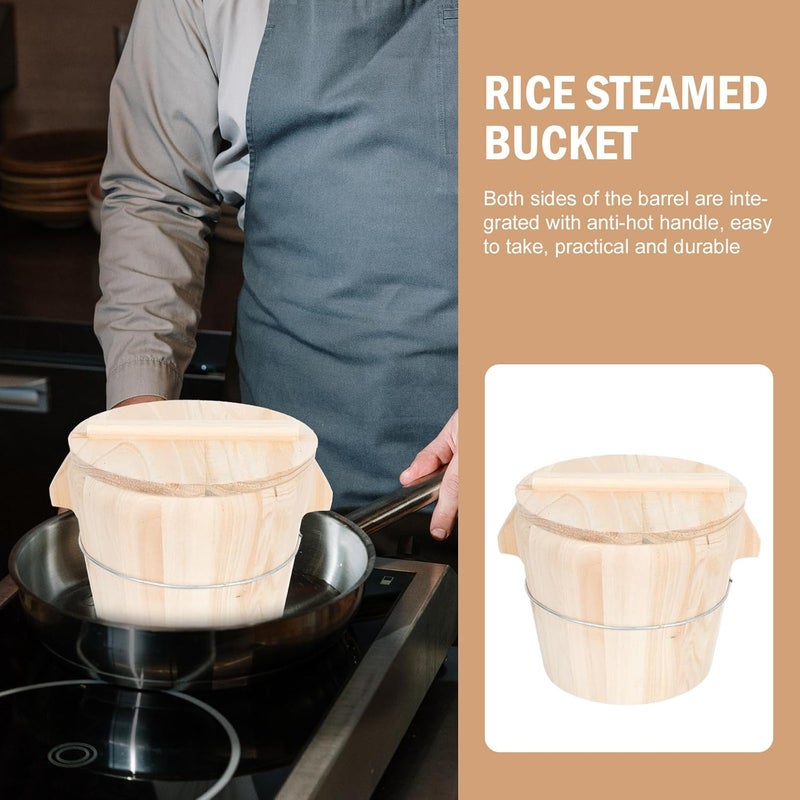 Wooden Steamed Rice Bucket with Lid 21cm Cedar Wood Rice Storage Container for Household Kitchen Steaming Single-ring Cooking Steamer and Food Preparation Random Color - Image 3