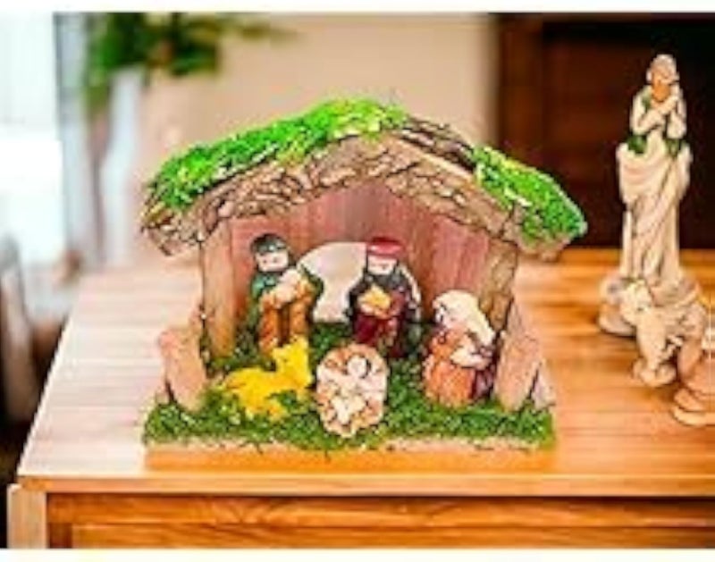 مجموعة مشهد ميلاد عيد الميلاد العام مع إسطبل خشبي وتماثيل زخرفية وديكورات العطلات، مجموعة من قطعتين