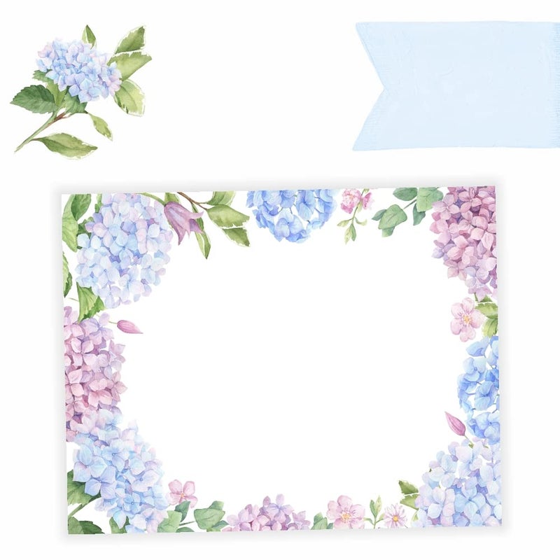 Note Card Gift Tags in a beautiful Blue Hydrangea Floral Border Write your own message Pack of 100 Gift Cards for attaching to gifts and cake boxes