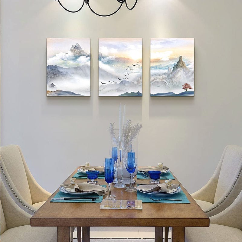 TTHYUEWS Mountain Landscape Abstract Painting Canvas Wall Art For Living Room Bathroom Wall Decor For Bedroom Kitchen Artwork Canvas Prints 3 Pieces Modern Framed Office Home Decorations Watercolor Picture - Image 4