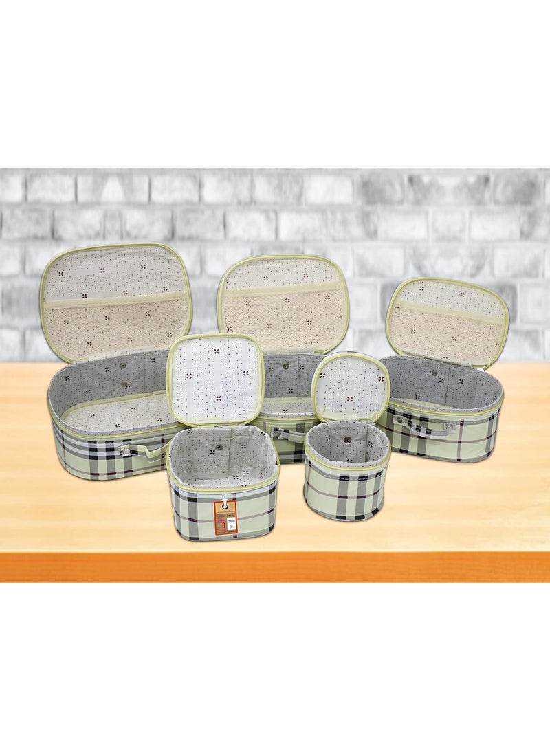 atorakushon® Fabric Cream Makeup Storage Box Set of 5 Travelling Vanity Cosmetic Toiletry Bag Case Necklace Wardrobe Organizer Jewellery Pouch for Women - Image 4
