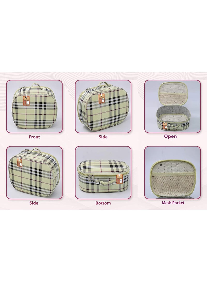 atorakushon® Fabric Cream Makeup Storage Box Set of 5 Travelling Vanity Cosmetic Toiletry Bag Case Necklace Wardrobe Organizer Jewellery Pouch for Women - Image 2