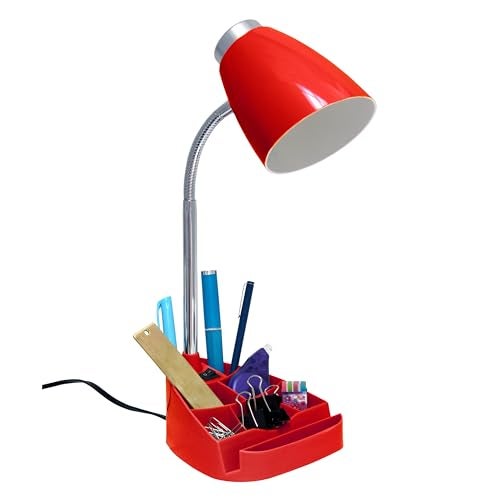 Simple Designs LD1002-RED Gooseneck Organizer Desk Lamp with iPad Tablet Stand Book Holder, Red - Image 1
