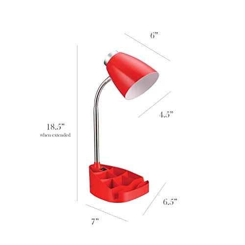 Simple Designs LD1002-RED Gooseneck Organizer Desk Lamp with iPad Tablet Stand Book Holder, Red - Image 3