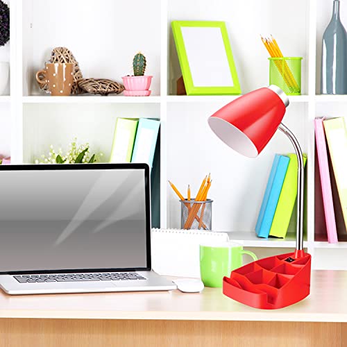 Simple Designs LD1002-RED Gooseneck Organizer Desk Lamp with iPad Tablet Stand Book Holder, Red - Image 2