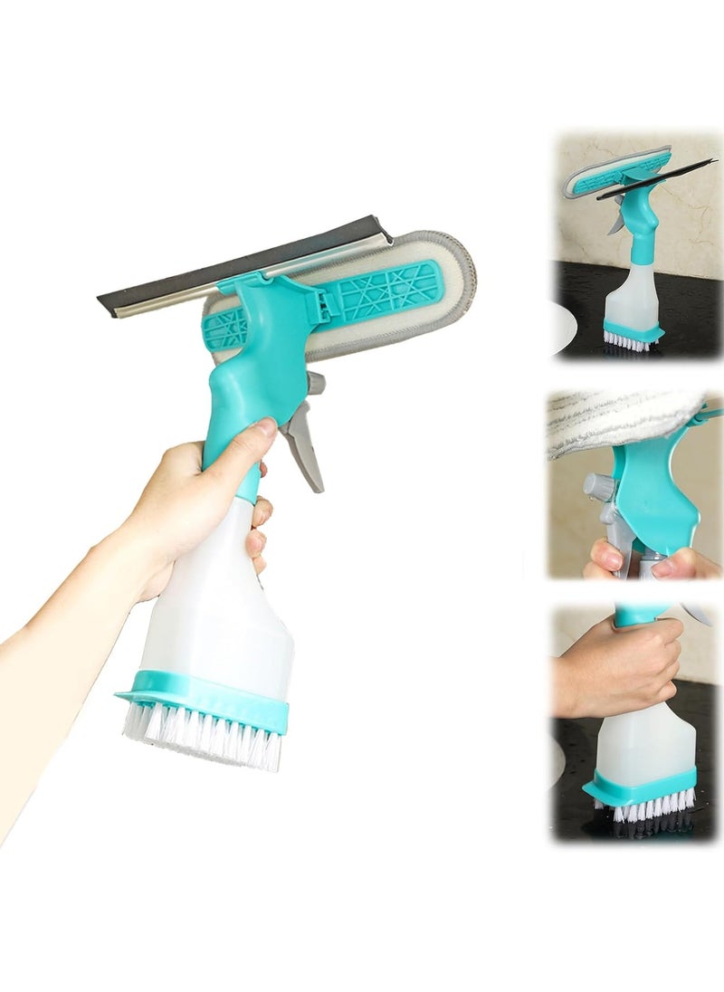Generic - Multifunction Window Cleaner Tool, 4 in 1 Kit with Spray Bottle, Squeegee, and Microfiber Washer Head - Home Glass Refillable Bottle Built-in Squeegee, Scrub Pad Spray - Image 1