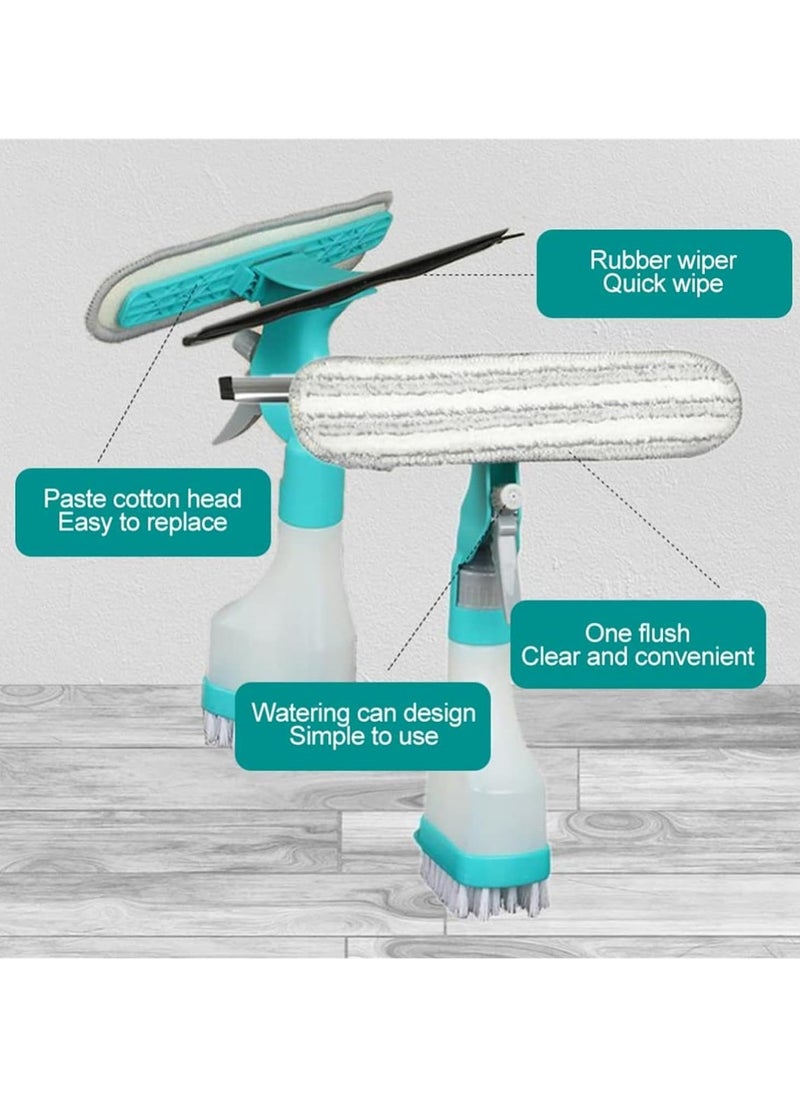 Generic - Multifunction Window Cleaner Tool, 4 in 1 Kit with Spray Bottle, Squeegee, and Microfiber Washer Head - Home Glass Refillable Bottle Built-in Squeegee, Scrub Pad Spray - Image 1