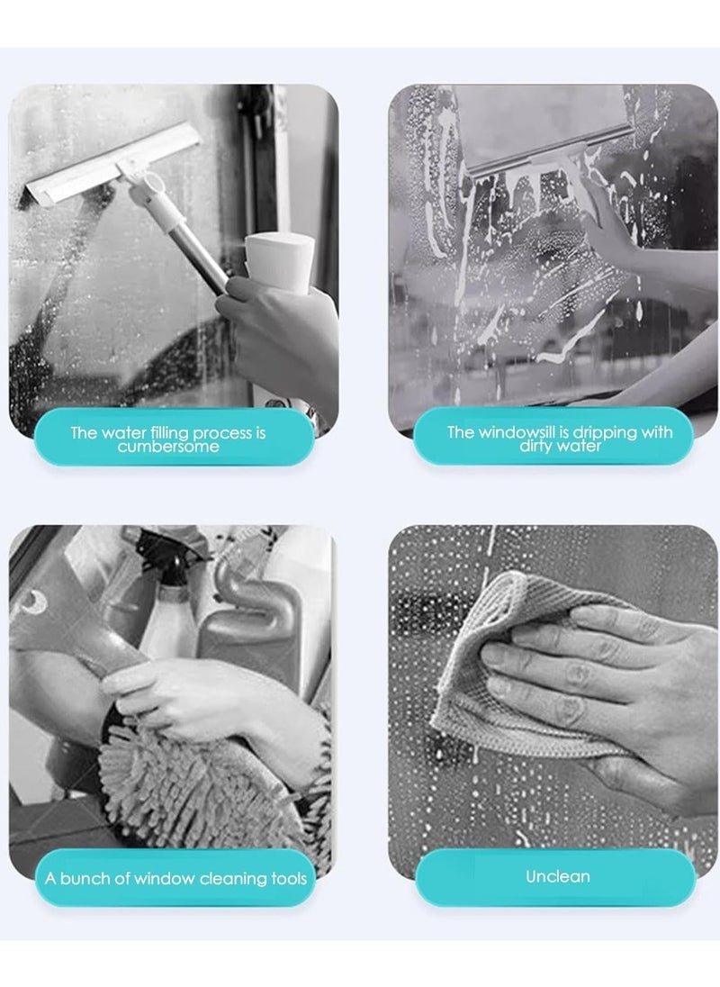 Generic - Multifunction Window Cleaner Tool, 4 in 1 Kit with Spray Bottle, Squeegee, and Microfiber Washer Head - Home Glass Refillable Bottle Built-in Squeegee, Scrub Pad Spray - Image 1