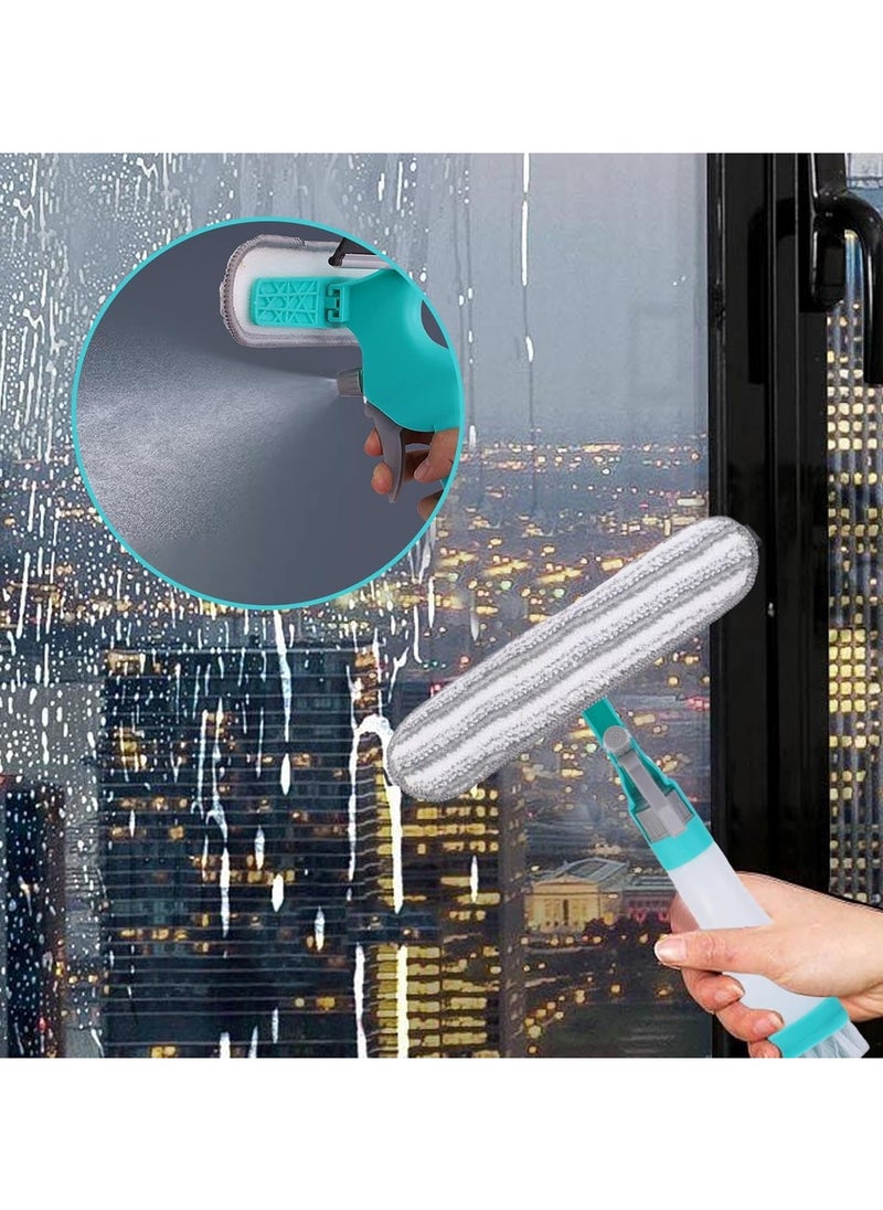 Generic - Multifunction Window Cleaner Tool, 4 in 1 Kit with Spray Bottle, Squeegee, and Microfiber Washer Head - Home Glass Refillable Bottle Built-in Squeegee, Scrub Pad Spray - Image 1