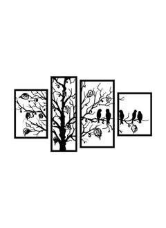 Home Gallery Tree and birds 4 panels Wood Wall art 80x150 Black  - Image 2