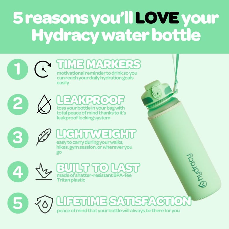 Hydracy Water Bottle with Time Marker -Large 32 oz BPA Free Water Bottle & No Sweat Sleeve -Leak Proof Gym Bottle with Fruit Infuser Strainer & Times to Drink -Ideal for Fitness Sports & Outdoors - Image 2