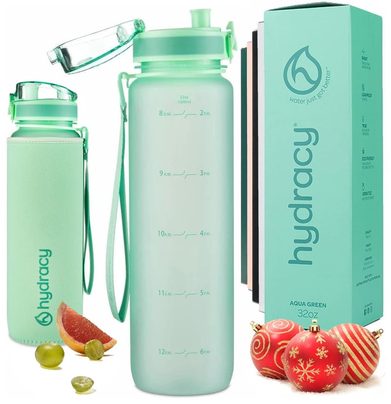 Hydracy Water Bottle with Time Marker -Large 32 oz BPA Free Water Bottle & No Sweat Sleeve -Leak Proof Gym Bottle with Fruit Infuser Strainer & Times to Drink -Ideal for Fitness Sports & Outdoors - Image 1