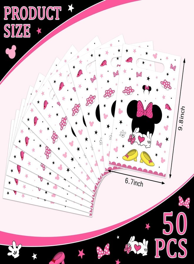 Reyoust 50 Pieces Pink Mouse Small Party Favor Bags Cute Mouse Head Birthday Plastic Gift Treat Bags for Kids Girls Pink Birthday Candy Snack Bag Baby Shower Party Supplies - Image 2
