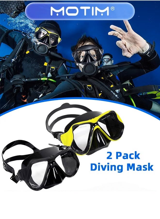 2PCS Diving Mask Adult Swimming Snorkel Mask Clear View Swimming Goggles with Nose Cover Anti Fog Swim Mask Tempered Glass Snorkeling Goggles for Diving Swimming