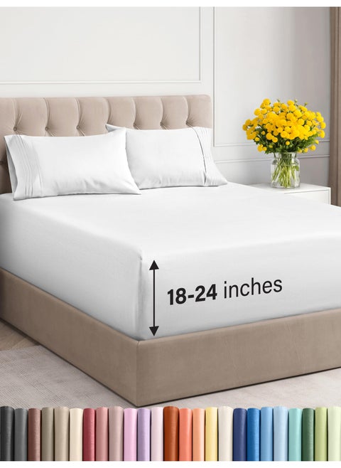 Extra Deep Twin XL Sheet Set  4 Piece Breathable  Cooling Sheets  Hotel Luxury Bedding Set with 1824 Inch Extra Deep Pockets  Easy Fit  Super Soft Wrinkle Free and Comfy  White Twin XL Size