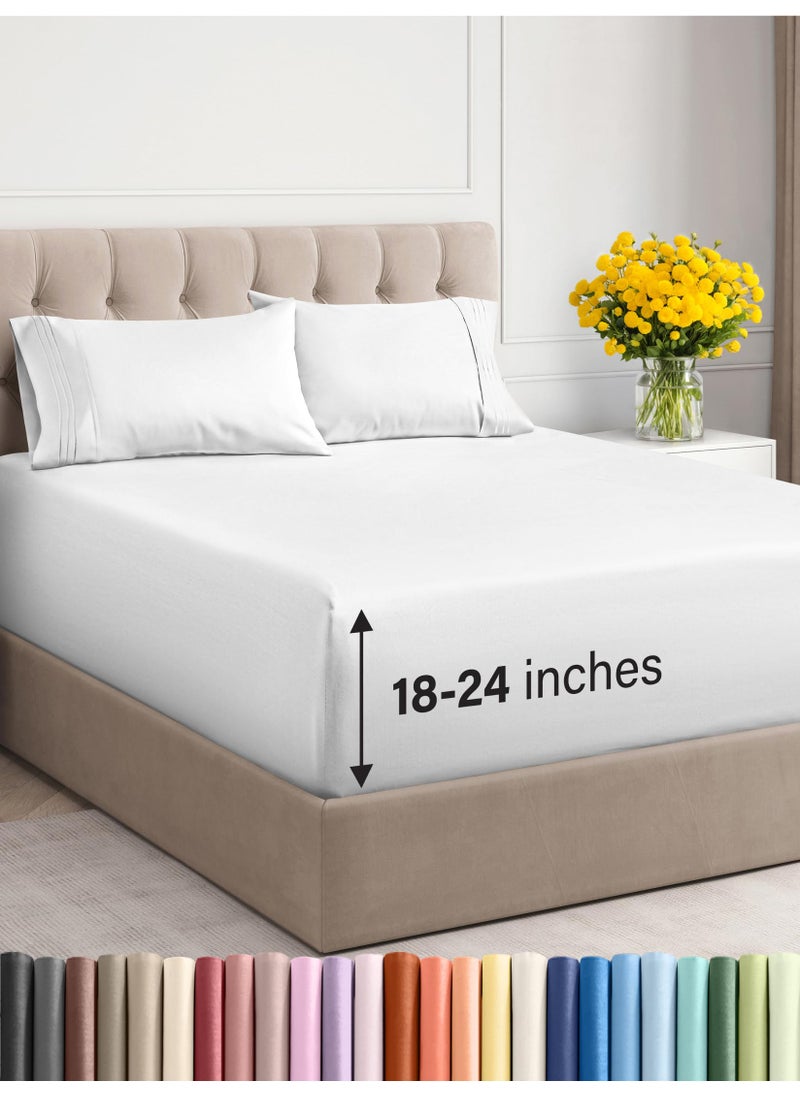 Extra Deep Twin XL Sheet Set  4 Piece Breathable  Cooling Sheets  Hotel Luxury Bedding Set with 1824 Inch Extra Deep Pockets  Easy Fit  Super Soft Wrinkle Free and Comfy  White Twin XL Size