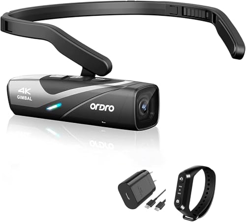 ORDRO EP8 4K Camcorder, Head-Mounted Video Camera for Vlog with 2-Axis Gimbal Stabilizer, 60FPS Vlog Hands Free Wearable Camera, Auto Focus, Wi-Fi APP Control, Remote Control - Image 1