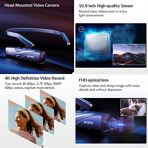 ORDRO EP8 4K Camcorder, Head-Mounted Video Camera for Vlog with 2-Axis Gimbal Stabilizer, 60FPS Vlog Hands Free Wearable Camera, Auto Focus, Wi-Fi APP Control, Remote Control - Image 2