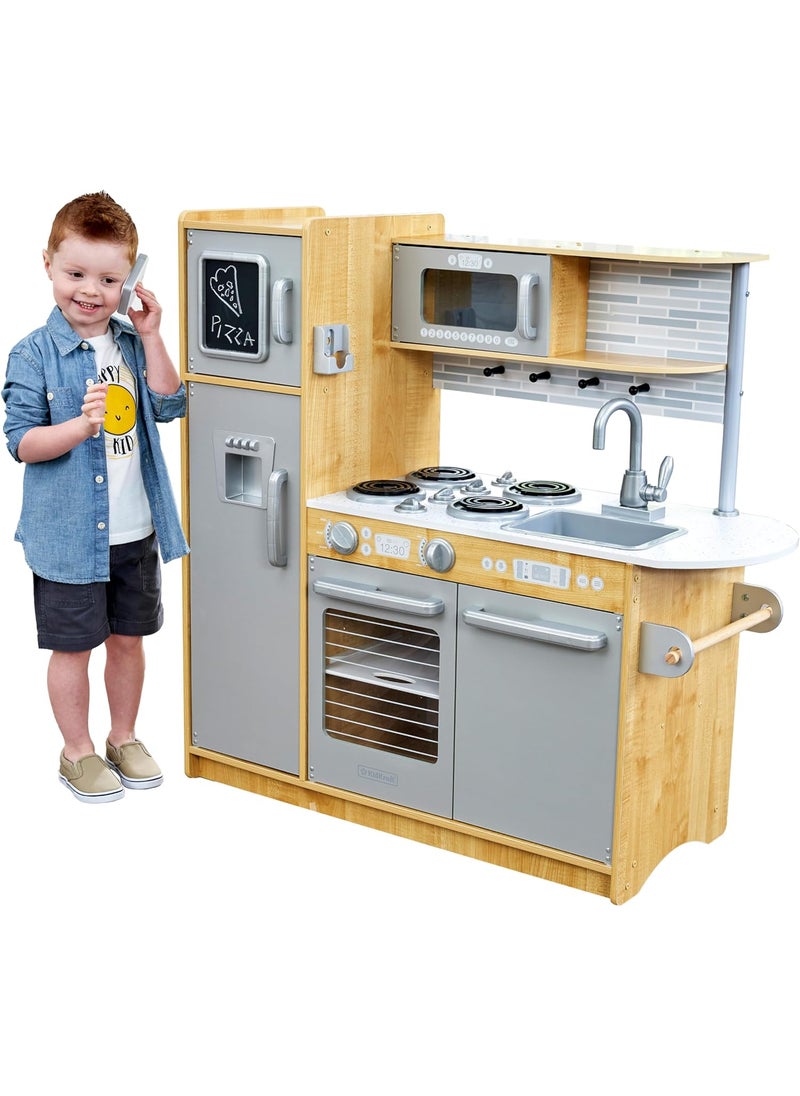 KidKraft KidKraft Uptown Natural Wooden Play Kitchen with Play Phone Chalkboard  Towel Rack Gift for Ages 3  - Image 1