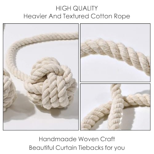 JAZLOG (Pack Of 02) Macrame Cotton DIY Window Modern Curtain Tiebacks - No Magnet Required OFF WHITE Parda Pull Backs Tie Back Ball Holder Tassels For Heavy Curtain, Boho , Office, Bedroom, Home Room - Image 4