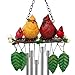 BANBERRY DESIGNS BANBERRY DESIGNS Cardinal Windchime Family - 4 Cardinals Sitting on a Birch Branch - Greenery & Holly & Hanging Leaves  - Image 2