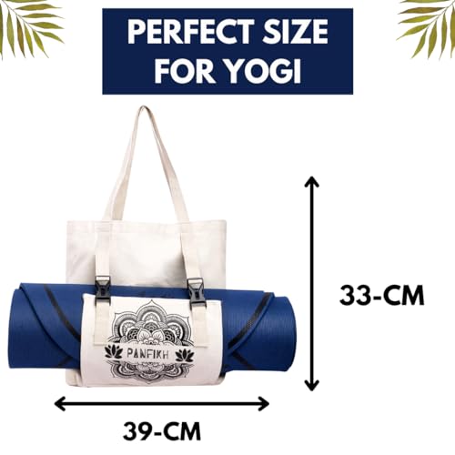 PANFIKH Yoga Mat Tote Bag - Large Natural Cotton Canvas Shoulder Carrier with Integrated Strap for Pilates Gym Essentials Fits Most Standard Mats (Black) - Image 4