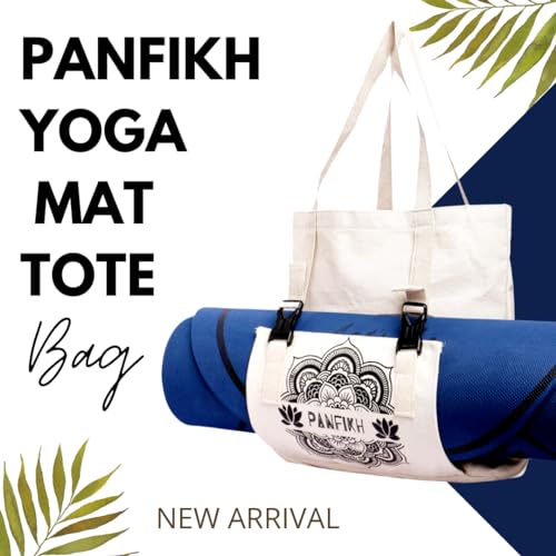 PANFIKH Yoga Mat Tote Bag - Large Natural Cotton Canvas Shoulder Carrier with Integrated Strap for Pilates Gym Essentials Fits Most Standard Mats (Black) - Image 2