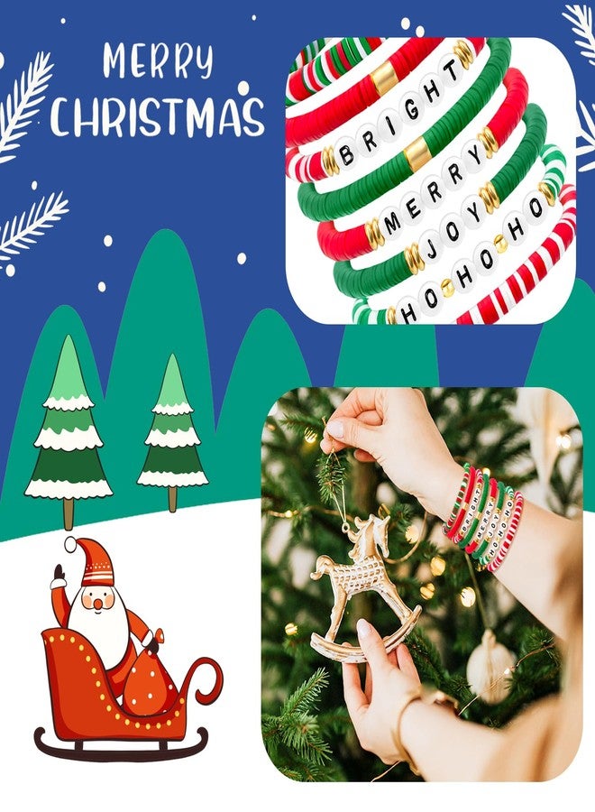 SKYFUN Christmas Bracelet for Women Elastic Stackable Letter Christmas Bracelets Bulk Clay Bead Bracelet Xmas Heishi Surfer Bracelets Set Y2K Party Jewelry Holiday Gifts, 8PCS Joy Merry Bright Ho - Image 4