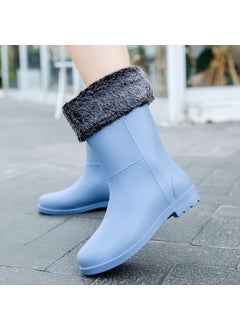 Generic Fashionable Mid-Calf Rain Boots Women Blue fleece-lined of 2268 cylinder 