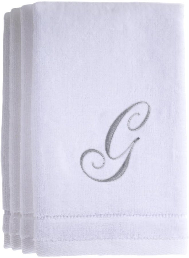 Creative Scents Monogrammed Towels Fingertip, Personalized Gift, 11 x 18 Inches - Set of 4- Silver Embroidered Towel - Extra Absorbent 100% Cotton- Soft Velour Finish - For Bathroom/ Kitchen/ Spa- Initial G (White) - Image 3