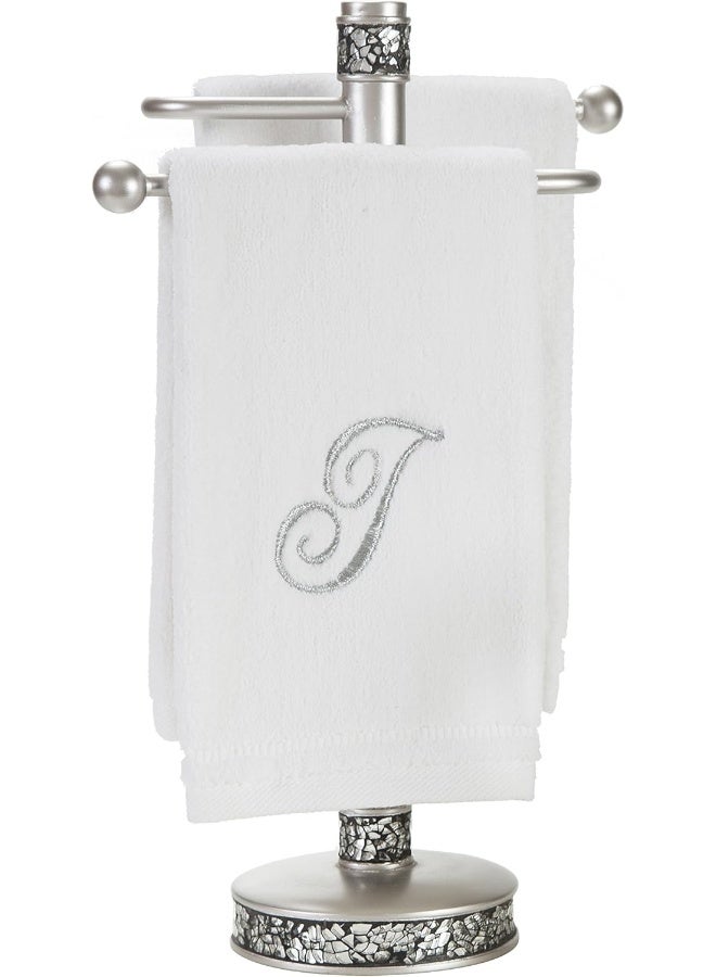 Creative Scents Monogrammed Towels Fingertip, Personalized Gift, 11 x 18 Inches - Set of 4- Silver Embroidered Towel - Extra Absorbent 100% Cotton- Soft Velour Finish - For Bathroom/ Kitchen/ Spa- Initial G (White) - Image 4