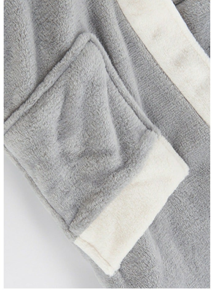 إسكدنيا يونيسكس الشتاء طويل سميكة غطاء الليل فستان حمام بلانيل بيجاما مع حزام ضوء رمادي - Image 3