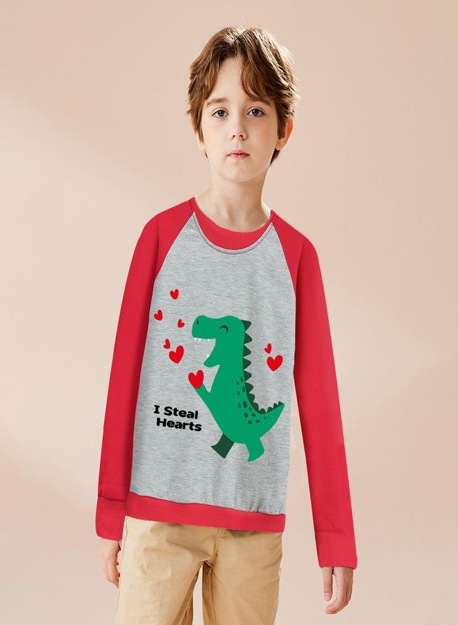 Tkria Baby Boy Sweatshirt Dino Valentine Outfit Steal Hearts Love Round Neck Long Sleeve Shirts Dinosaur Kid Pullover 4T - Image 2