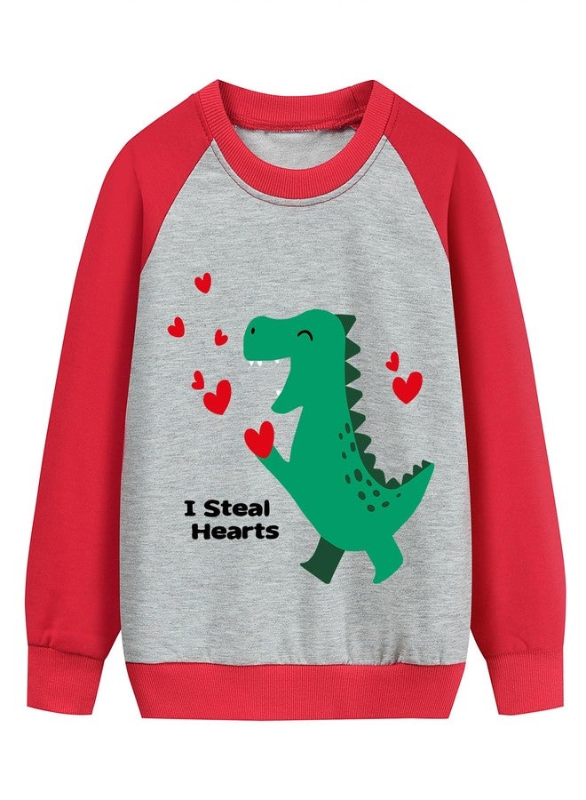 Tkria Baby Boy Sweatshirt Dino Valentine Outfit Steal Hearts Love Round Neck Long Sleeve Shirts Dinosaur Kid Pullover 4T - Image 1