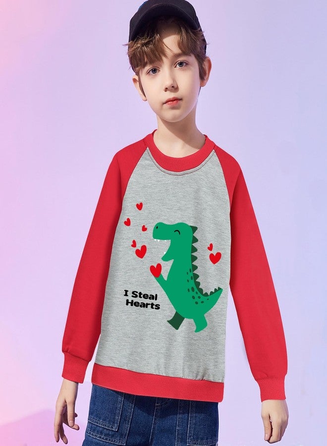 Tkria Baby Boy Sweatshirt Dino Valentine Outfit Steal Hearts Love Round Neck Long Sleeve Shirts Dinosaur Kid Pullover 4T - Image 4