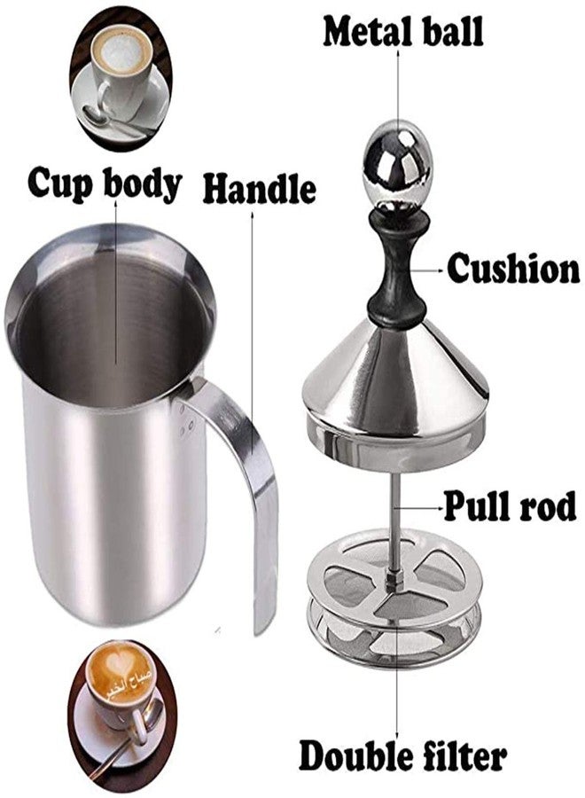Hyzone 304 Stainless Steel Double-layer Manual Foamer for Milk Coffee, etc. (14 oz) - Image 3