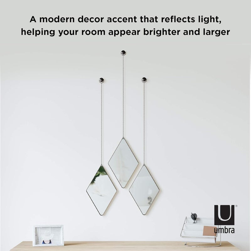 UMBRA Dima Mirrors, Trio of Decorative Diamond Shaped Mirrors for Wall — Apartment Décor/Wall Art, Black, Set of 3 - Image 2