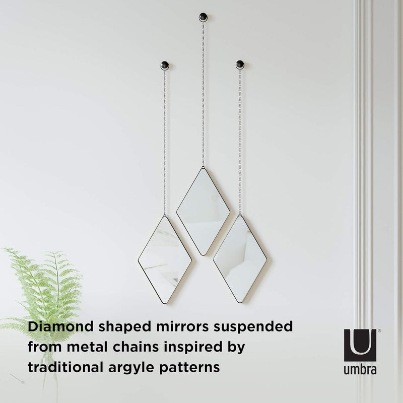 UMBRA Dima Mirrors, Trio of Decorative Diamond Shaped Mirrors for Wall — Apartment Décor/Wall Art, Black, Set of 3 - Image 4