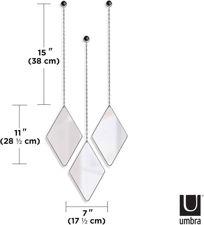 UMBRA Dima Mirrors, Trio of Decorative Diamond Shaped Mirrors for Wall — Apartment Décor/Wall Art, Black, Set of 3 - Image 1