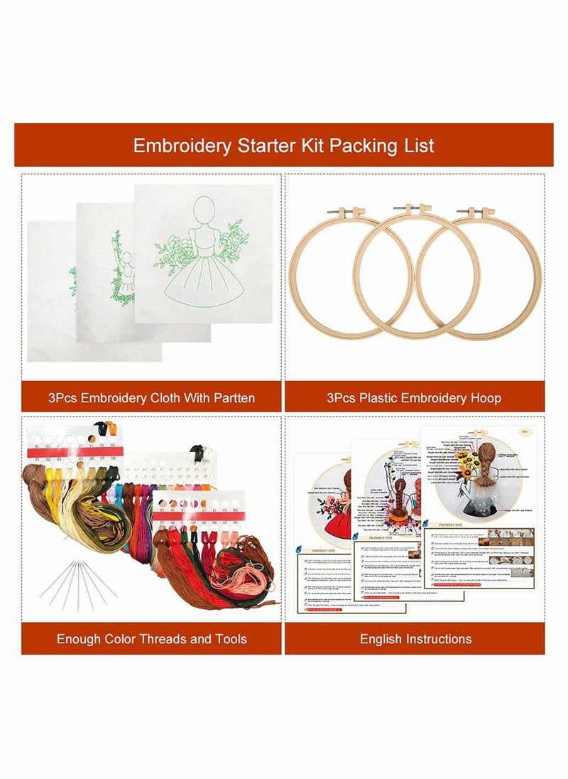 Excefore - Embroidery, Embroidery Starter Kits for Adults Beginners with Stamped Pattern, Pack Include Embroidery Floss and Stamped fabric and Needles and Bamboo Hoop, Scissors - Image 1